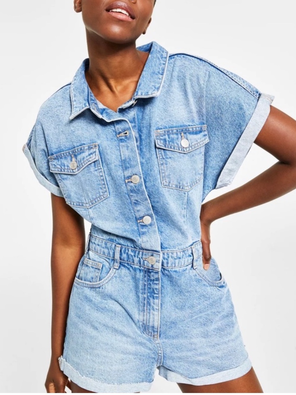Cotton On | Light Blue Denim Short Sleeve Romper